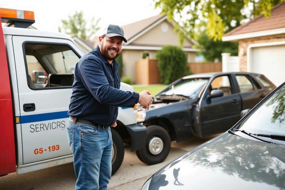 Detroit Junk Car Buyers driver shaking hands with a Royal Oak homeowner after paying cash for a junk car